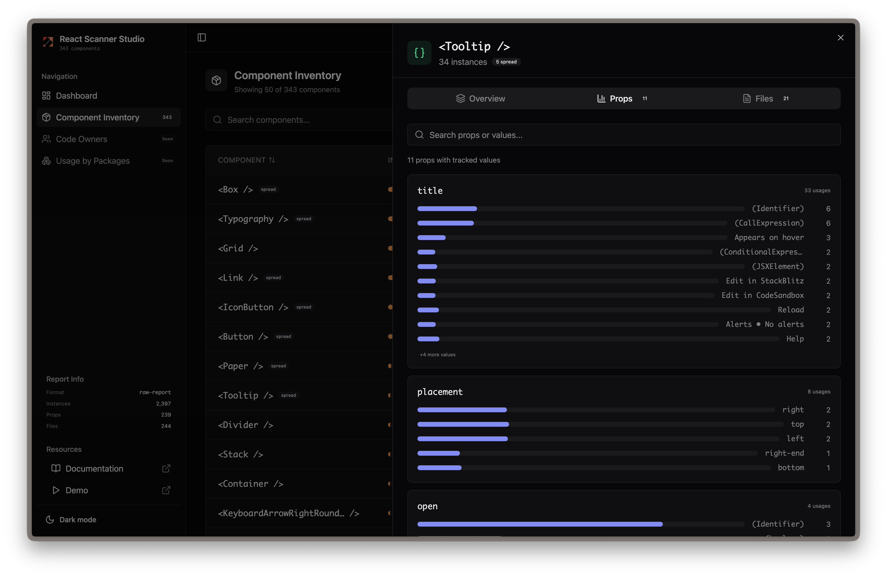 Component Prop Insight Dark